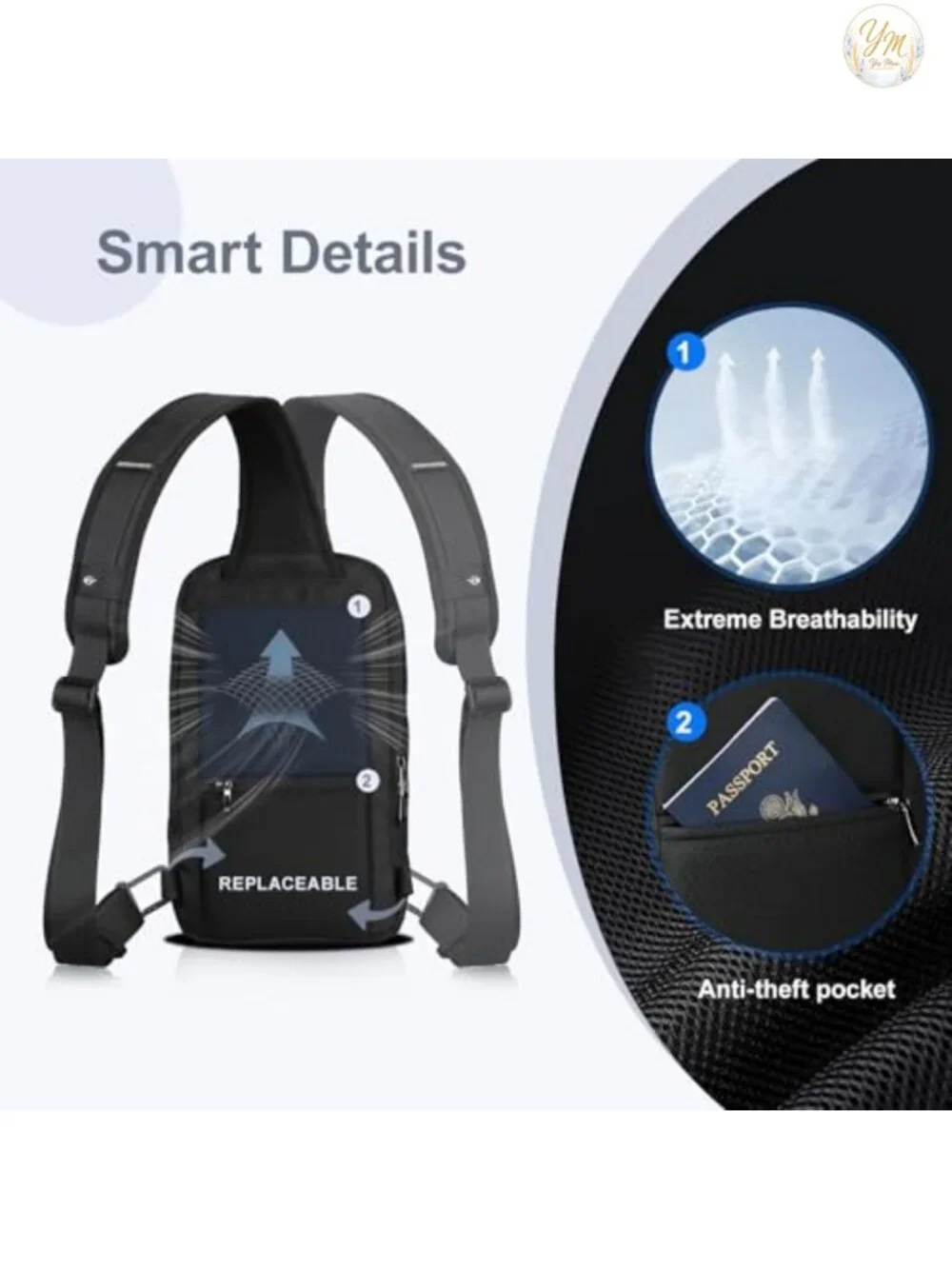 Men's Water-Resistant Utility Crossbody Sling Bag, Adjustable Strap, 5L Travel